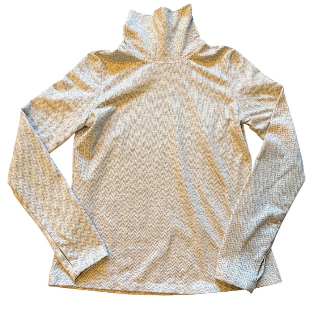 Kyodan Outdoor Women Grey Herringbone Turtleneck Long Sleeve Top Thumbholes L